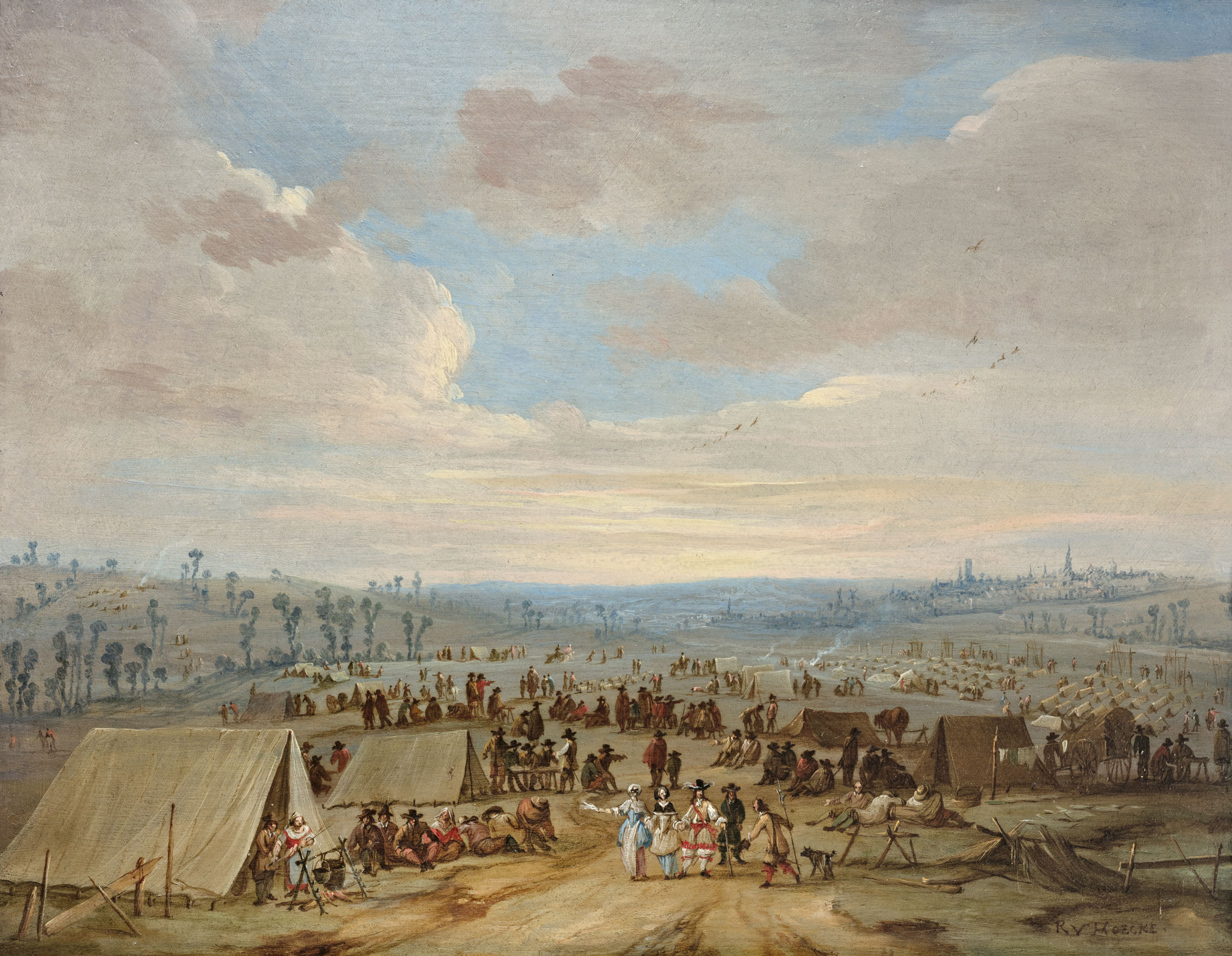 Rastende Soldaten in einem Lager vor einer Stadt, Mitte 17. Jh.